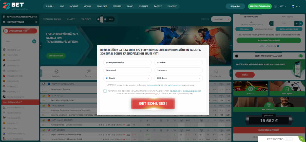 22bet Rekisteröitymisvaiheet